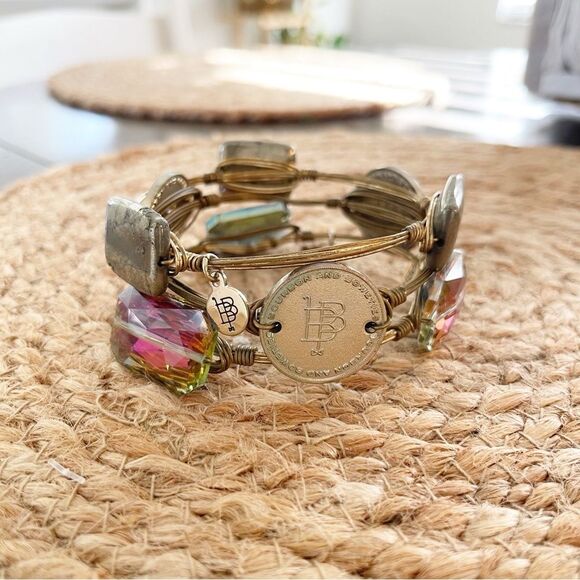 Bourbon & Bowties Bangle Stack Set of 3 Wire Wrapped Bracelets Neutral Gold - Picture 1 of 4